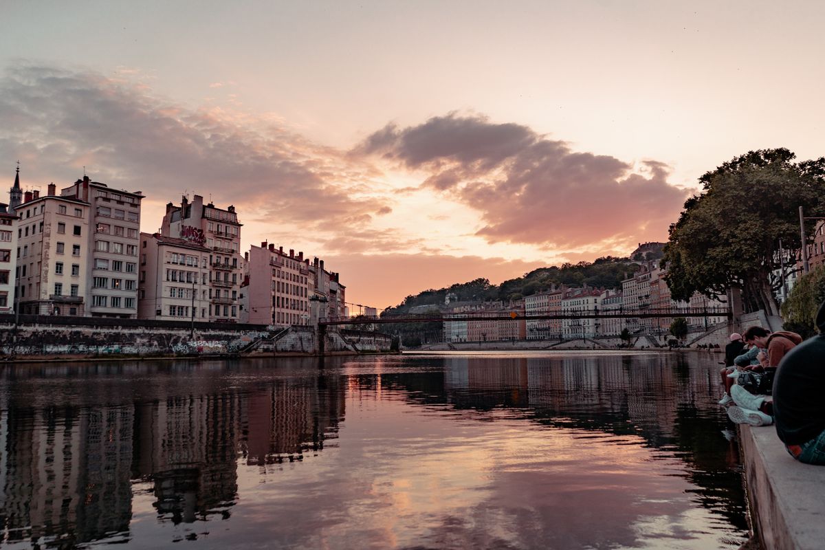Coucher de soleil sur la Saône à Lyon